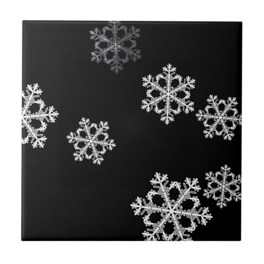 Monochroom minimalistisch sneeuwvlok kerstpatroon tegeltje (Voorkant)