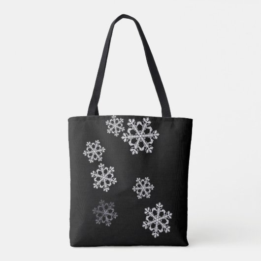 Monochroom minimalistisch sneeuwvlok kerstpatroon tote bag (Achterkant)