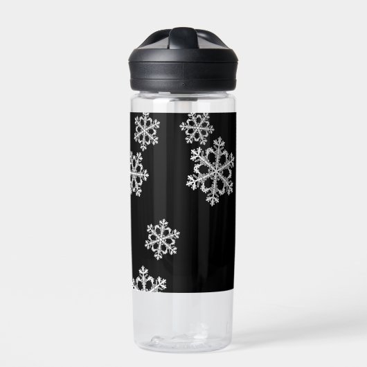 Monochroom minimalistisch sneeuwvlok kerstpatroon waterfles (Voorkant)