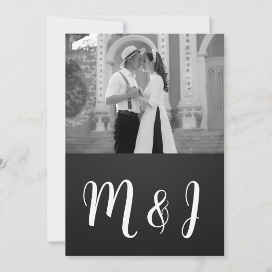 Monochroom minimalistische zwart-wit bruiloft kaart (Achterkant)