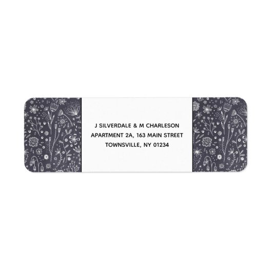 Monochroom modern bloemenchrome chrome terugloop v etiket (Voorkant)