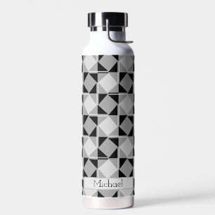 Monochroom modern geometrisch patroon Gepersonal Waterfles