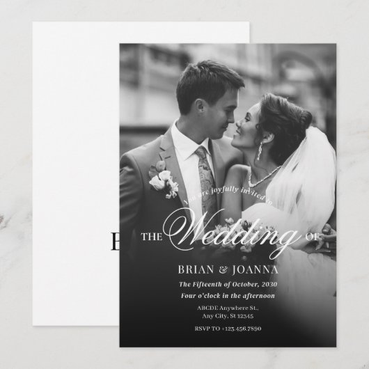 Monochroom modern minimalistisch script foto bruil kaart (Voorkant / Achterkant)