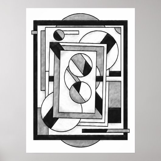 Monochroom Moderne Geometrische Abstractie Poster (Voorkant)