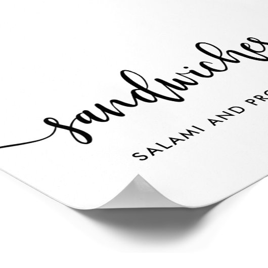 Monochroom Moderne Typografie Sandwiches Food Sign Poster (Hoek)