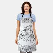 Monochroom Mooie Bloem, Grafisch Kunstwerk Schort (Gedragen)