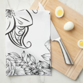 Monochroom Mooie Bloem, Grafisch Kunstwerk Theedoek (Quarter Fold)