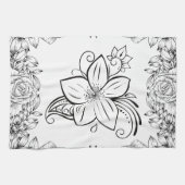 Monochroom Mooie Bloem, Grafisch Kunstwerk Theedoek (Horizontaal)