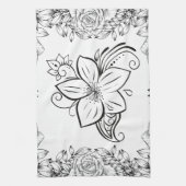 Monochroom Mooie Bloem, Grafisch Kunstwerk Theedoek (Verticaal)