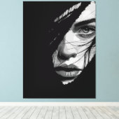 Monochroom Mysterieuze Portretkunst Canvas Afdruk (Insitu (Houten vloer))