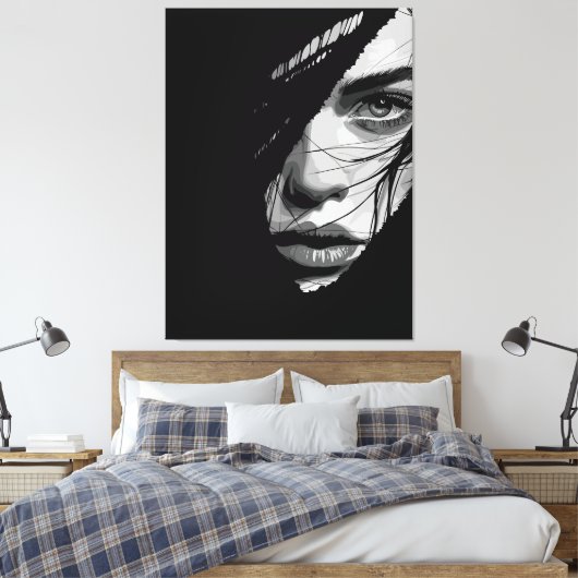 Monochroom Mysterieuze Portretkunst Canvas Afdruk (Insitu (Slaapkamer))