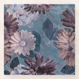 Monochroom Paarse: Bloemen Waterverf Naadloos Glazen Onderzetter