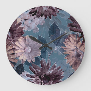 Monochroom Paarse: Bloemen Waterverf Naadloos Grote Klok