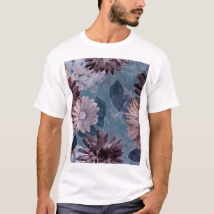 Monochroom Paarse: Bloemen Waterverf Naadloos T-shirt
