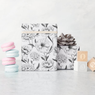 Monochroom pioenroos bloempatroon cadeaupapier