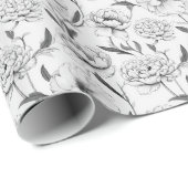 Monochroom pioenroos bloempatroon cadeaupapier (Rol Hoek)