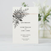 Monochroom Protea Distel Trouw Save the Date (Staand voorkant)