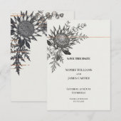 Monochroom Protea Distel Trouw Save the Date (Voorkant / Achterkant)