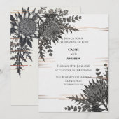Monochroom Protea Distel Trouw Uitnodiging (Voorkant / Achterkant)