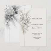 Monochroom Protea Eucalyptus Save the Date (Voorkant / Achterkant)
