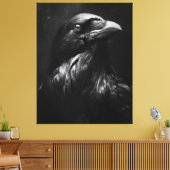 Monochroom Ravenportret Canvas Afdruk (Insitu (Woonkamer))