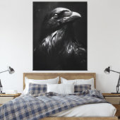 Monochroom Ravenportret Canvas Afdruk (Insitu (Slaapkamer))