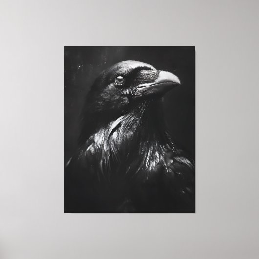 Monochroom Ravenportret Canvas Afdruk (Voorkant)