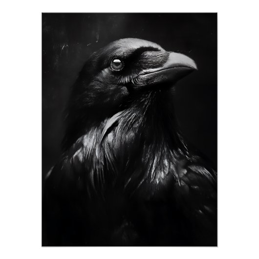 Monochroom Ravenportret Perfect Poster (Voorkant)