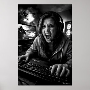 Monochroom Razernij Gamer Portret Poster