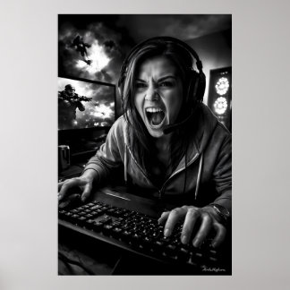 Monochroom Razernij Gamer Portret Poster