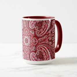 Monochroom rood-pruim paisleymotief mok