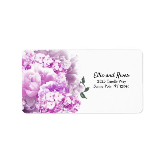 Monochroom roze bloemenadreslabel etiket (Voorkant)