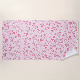Monochroom Roze Hart Wingerd Botanisch Patroon Strandlaken