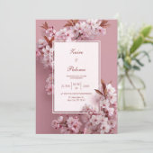 Monochroom Roze Kersenbloesem Bruiloft Kaart (Staand voorkant)