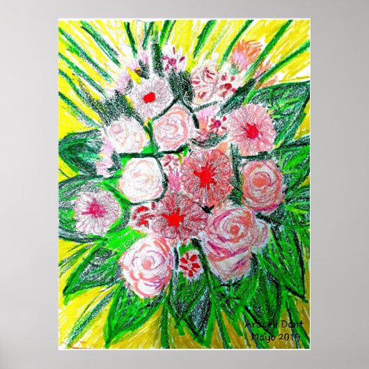 Monochroom, Rozen, Dianthus caryophyllus,  Gerb Poster (Voorkant)