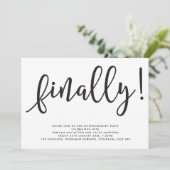 Monochroom Script Eindelijk Bruiloftsfeest Kaart (Staand voorkant)