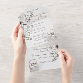 Monochroom Sepia Waterverf Bloemen All-In-One All In One Uitnodiging
