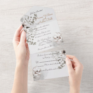 Monochroom Sepia Waterverf Bloemen All-In-One All In One Uitnodiging