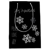 Monochroom Sneeuwvlok Kerstpatroon met Script Medium Cadeauzakje (Voorkant)