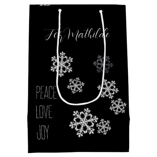 Monochroom Sneeuwvlok Kerstpatroon met Script Medium Cadeauzakje (Achterkant)