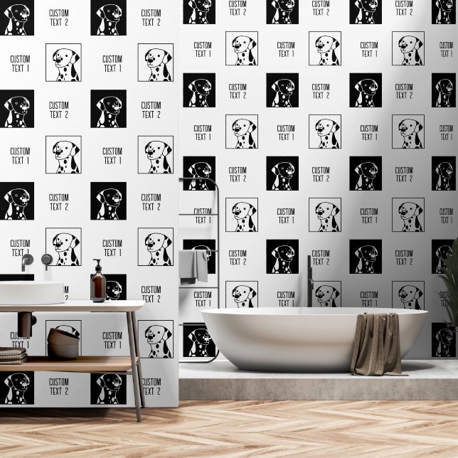 MONOCHROOM SPOTTY BLACK WHITE DOGS CARTOON TEKENIN BEHANG (Badkamer)