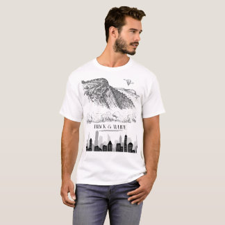 Monochroom stadsgezicht berglandschap zwart-wit ku t-shirt