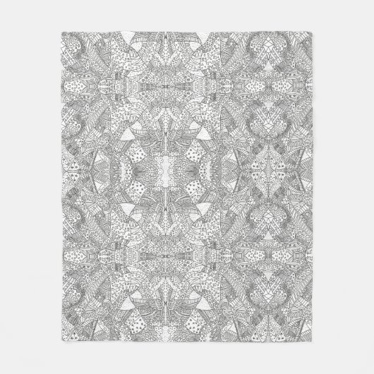 monochroom Symmetrisch Doodle Mandala Zwart & Wit Fleece Deken (Voorkant)