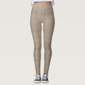 Monochroom Taupe Geruit Horizontale Textuur Leggings (Voorkant)