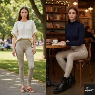 Monochroom Taupe Geruit Horizontale Textuur Leggings