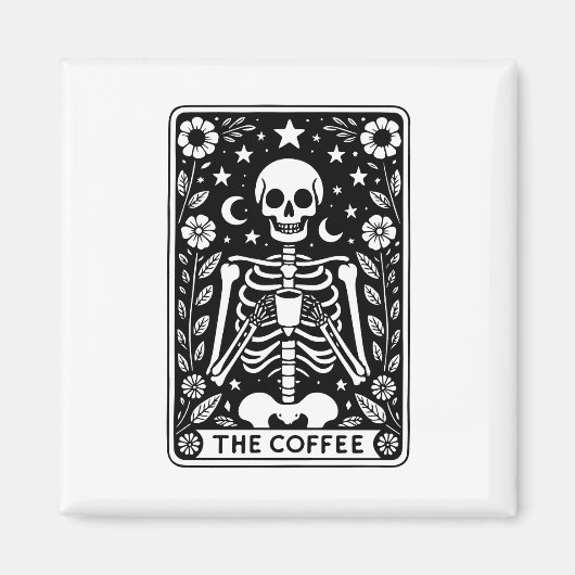 Monochroom "The Coffee" skelet Tarot Kaart | Magneet (Voorkant)