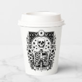 Monochroom "The Coffee" skelet Tarot Kaart | Papieren Bekers (Achterkant)