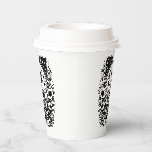 Monochroom "The Coffee" skelet Tarot Kaart | Papieren Bekers (Rechts)