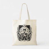 Monochroom "The Coffee" skelet Tarot Kaart | Tote Bag (Achterkant)