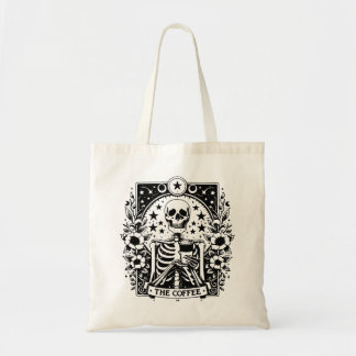 Monochroom "The Coffee" skelet Tarot Kaart | Tote Bag